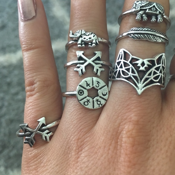 12-piece Zodiac Symbols Fox Cat Silver Ring Set - Picture 8 of 8